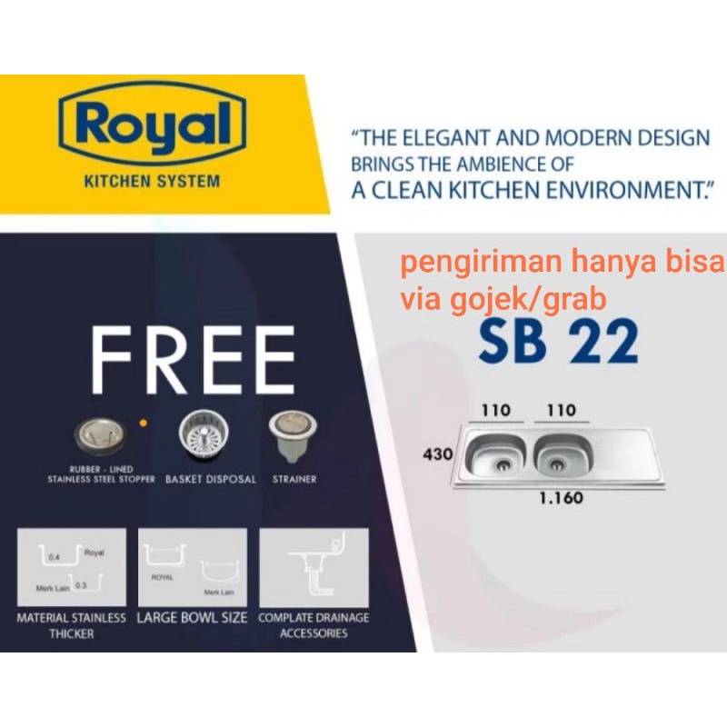 royal kitchen sink sb 22 lubang 2 ,bak cuci piring royal lubang 2