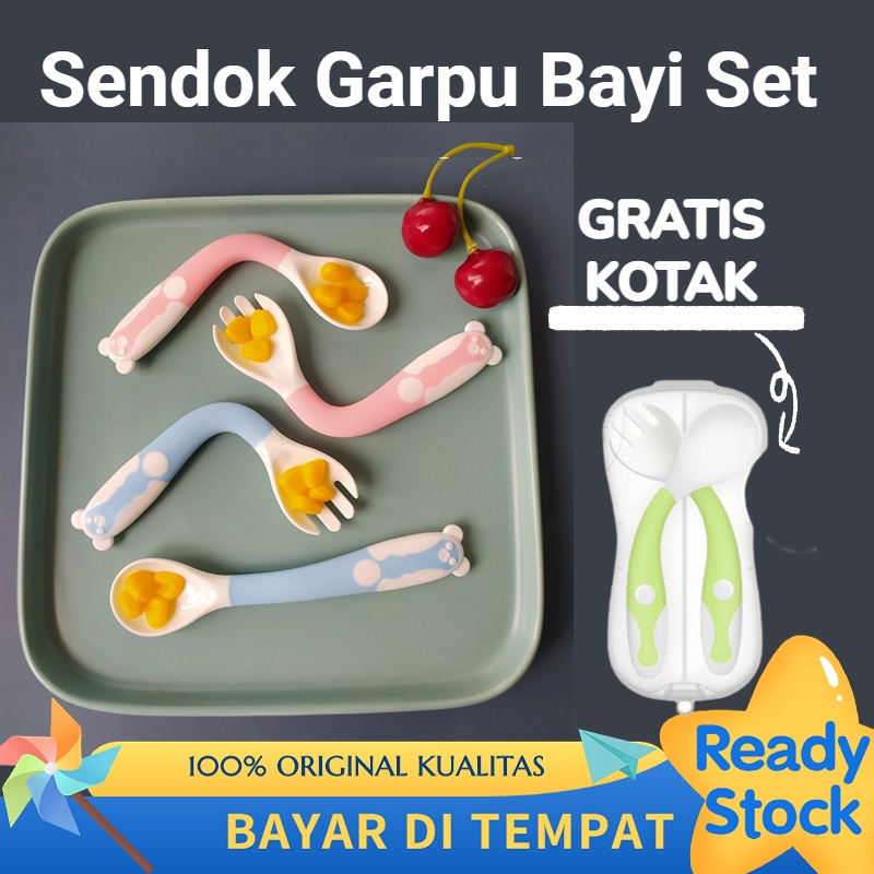 【Debora Mall】Alat Makan Bayi Sendok Bisa Ditekuk Set Sendok Garpu Bengkok Bahan Silikon Safety Spoon Baby Set Sendok Garpu BPA FREE