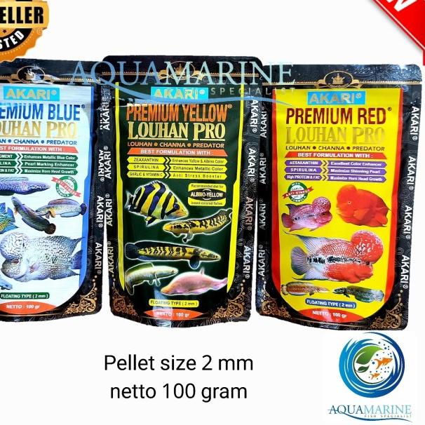 Akari Premium Yellow / Blue / Red Louhan Pro Channa Predator pelet 2mm - Premium Blue
