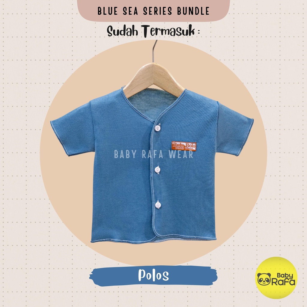 Serian Biru - 3 pcs Baju Bayi Tangan Pendek Bayi Baru Lahir 0 sd 3 Bulan Blue Sea Series merk SNI Bolo - Bolo