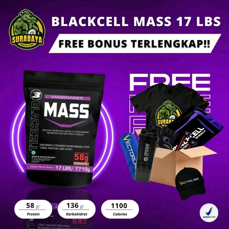 BLACKCELL MASS GAINER 17 LBS BPOM HALAL SUSU PROTEIN FITNESS PENAMBAH BERAT BADAN BB