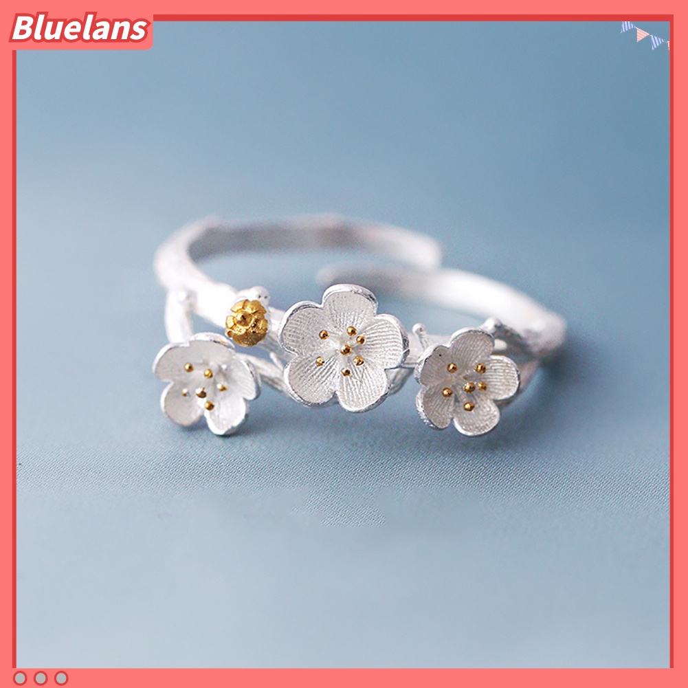 Cincin Jari Handmade Adjustable Model Terbuka Desain Bunga Plum Blossom Untuk Wanita