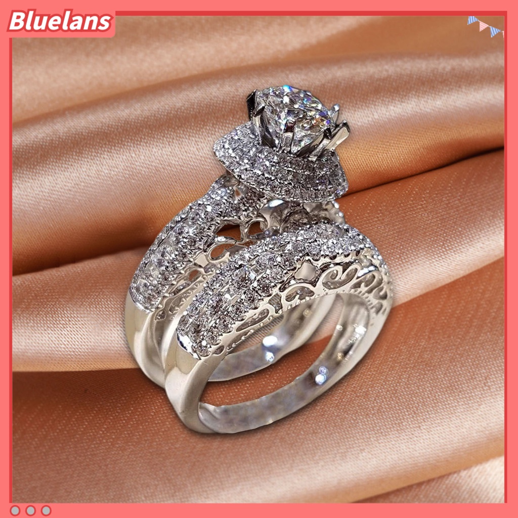 Bluelans 1 Pasang Cincin Pasangan Bahan Cubic Zirconia Untuk Pernikahan