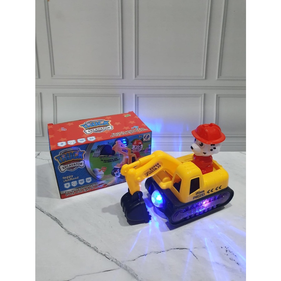 Mainan anak laki laki mobil  baterai p'aw patrol /excavator truck vehicle light and music bump and go / Mainan Anak Beko alat berat nyala otomatis