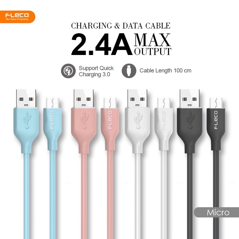 Kabel Data Fleco F339 For Smartphone Micro 2.4A Output Kabel Charger Micro High Quality Promo By Sen