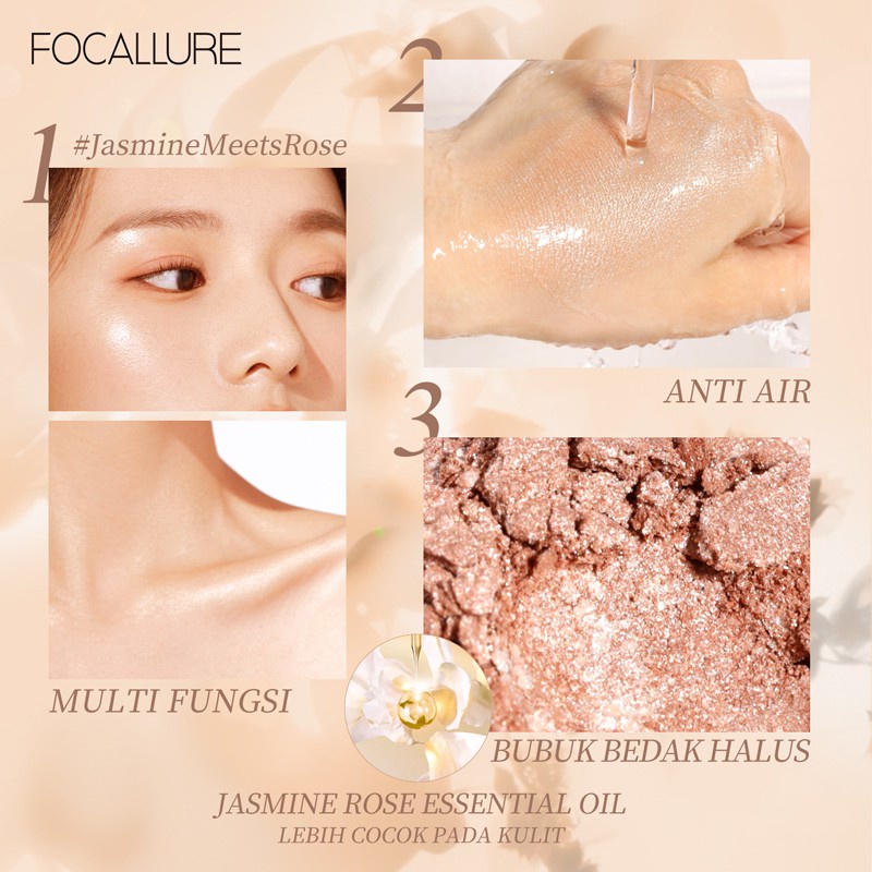 FOCALLURE #JasmineMeetsRose Make Up Blush On Cheek Lit Pressed Blush Blusher Face Highlighter Glitter Glow Bedak FA234