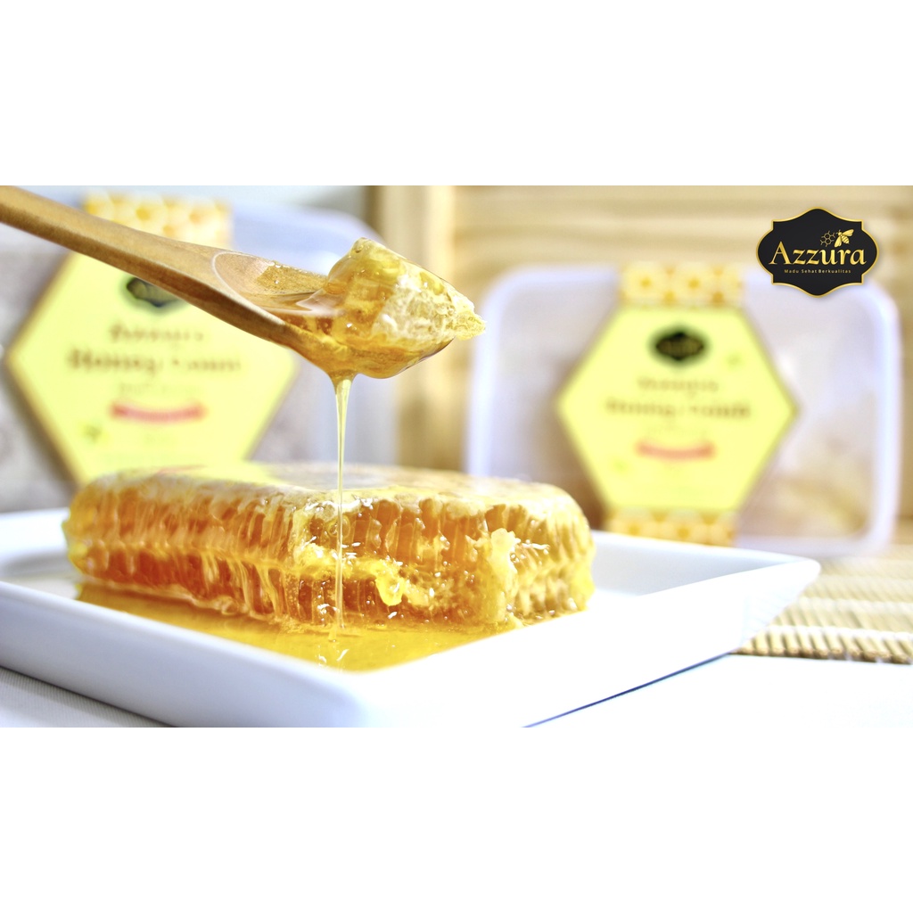 

Azzura Sarang Madu Utuh 250 500 Gr Bee Pollen Raw Honey Multiflora Propolos dan Royal Jelly Kemasan Box Plastik Vacum