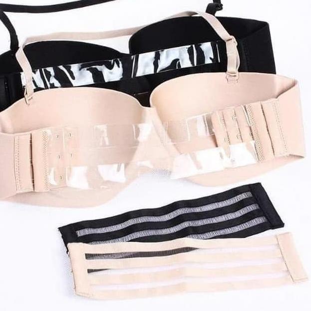 tali belakang bra seamless strapless bh transparan isi 4pcs - Hitam