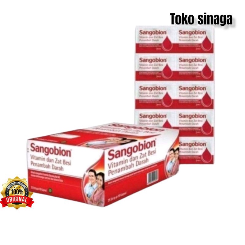 Sangobion Kapsul Strip isi 10 Vitamin Zat besi penambah darah.