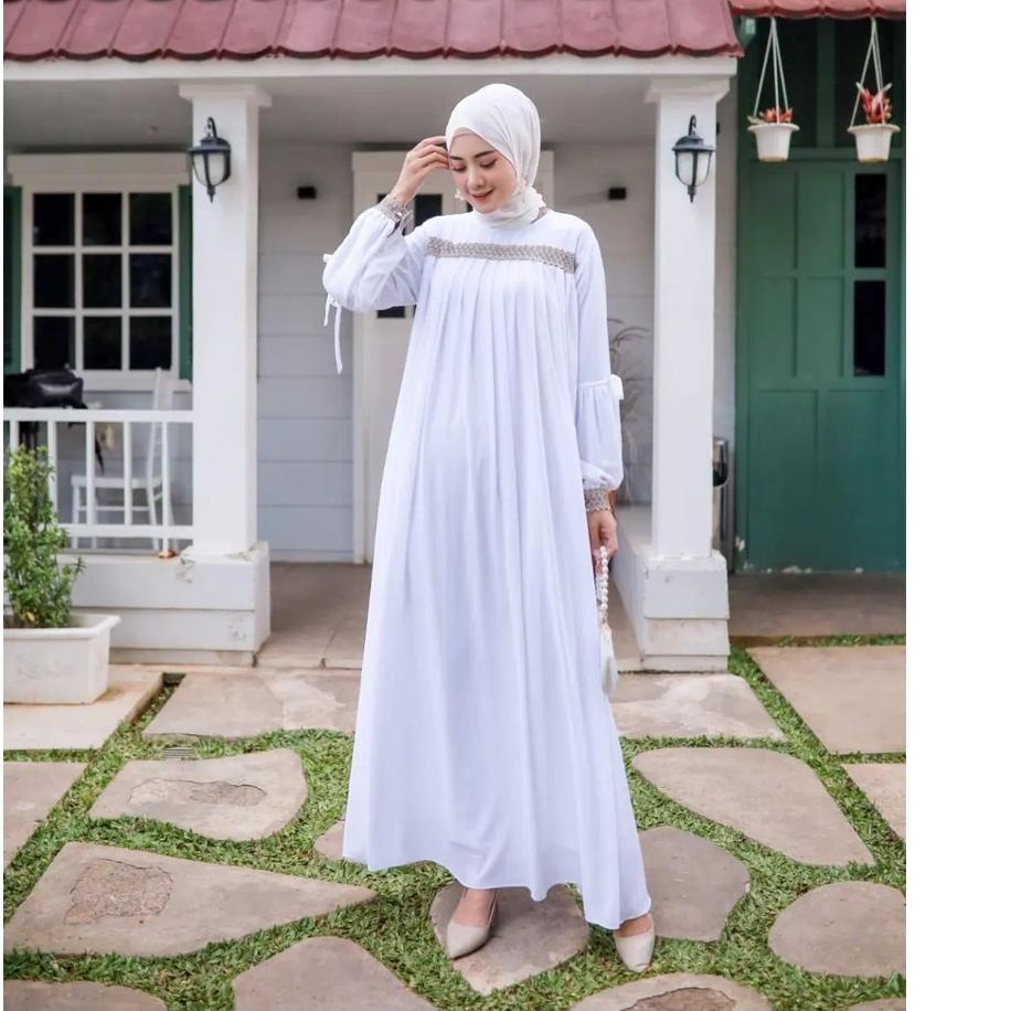 Recomended Gamis Wanita Kekinian Terbaru 2022 Baju Wanita Gamis Putih Gamis jumbo Anggun Maxy Dress 