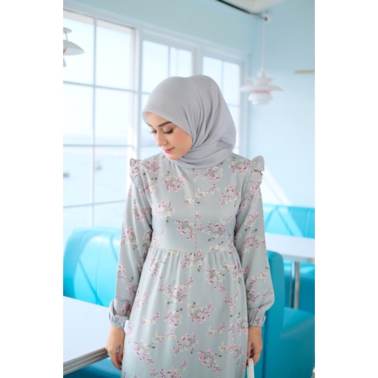 Ounadoutfit SASYA dress wanita muslimah premium motif bunga warna pastel | dress motif premium | baju muslim busui | outfit muslimah