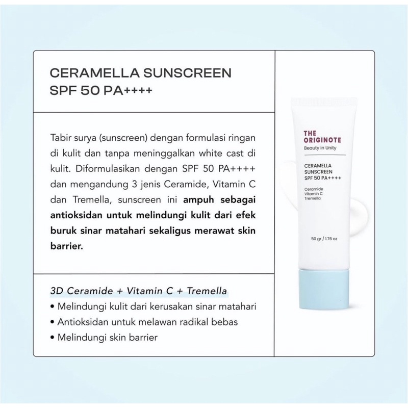 READY! SUNSCREEN THE ORIGINOTE CERAMELLA SUNSCREEN SPF 50 PA++++ 3D CERAMIDE+VITAMIN C +TRAMELLA BPOM SUNSCREEN THE ORIGINOTE ORIGINATE BPOM ORIGINAL