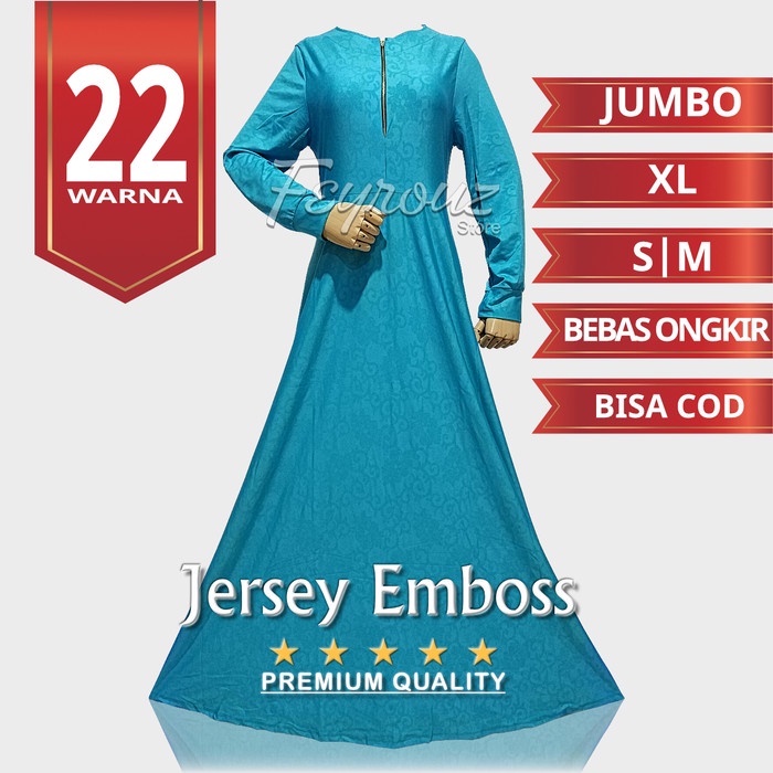 GAMIS Baju Gamis Wanita Dress Jersey Motif Polos Embos Emboss Busui Jumbo 3 - Turkis Blue, M best se