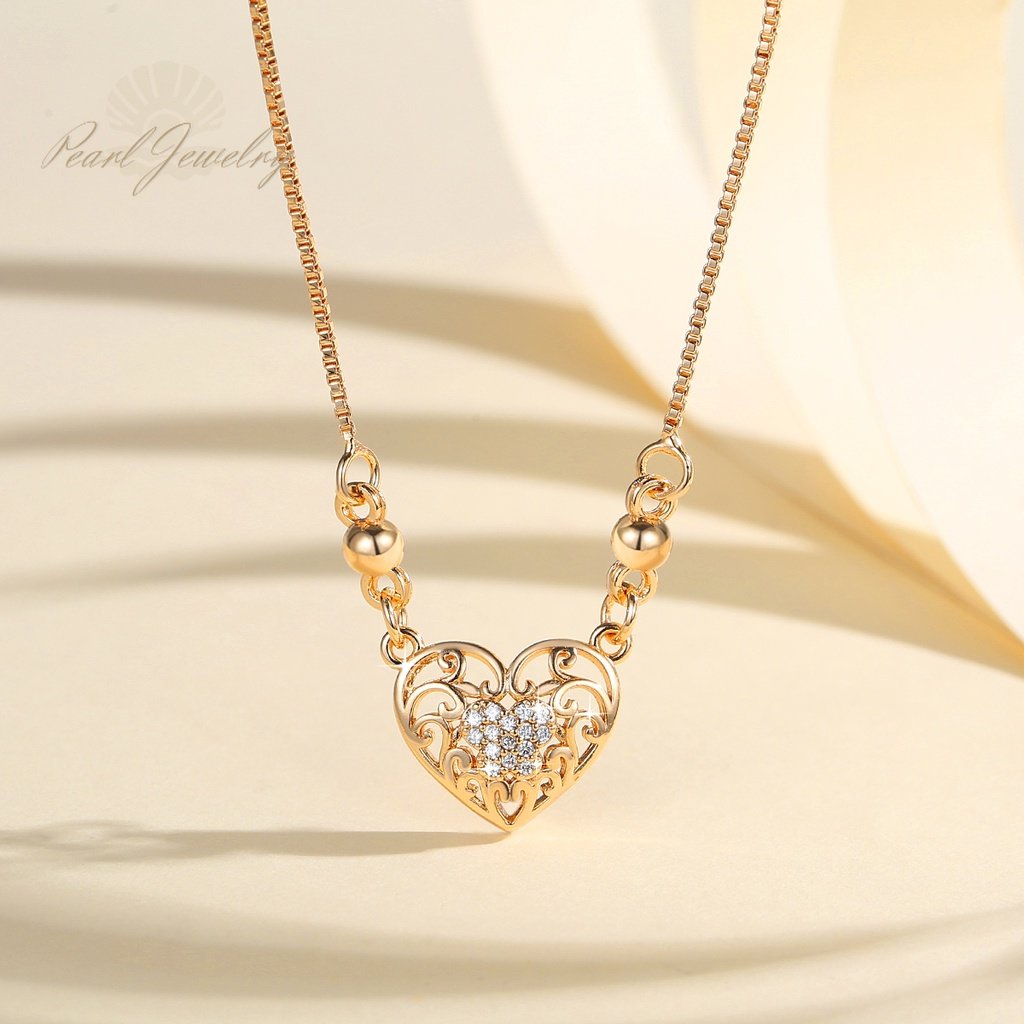 Y616 [COD✔] Kalung Liontin Heart Melubangi Aksesoris Fashion Wanita Kalung Rantai Dewasa Lapis Emas