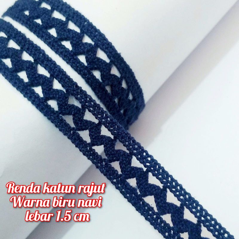 PER METER RENDA KATUN RAJUT LEBAR 1.5CM WARNA BIRU NAVY