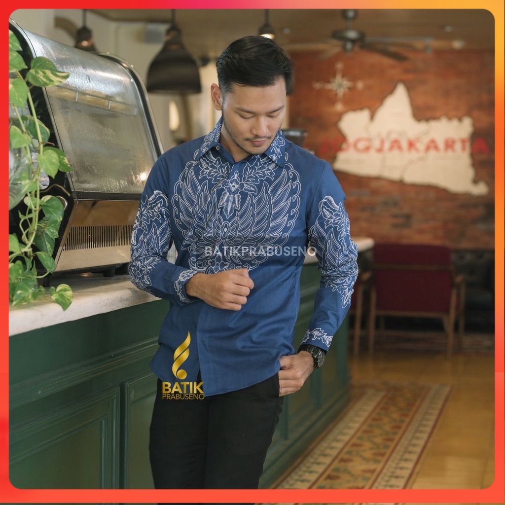 AJI SATYANAGARA Kemeja Batik Pria Lengan Panjang Slim Fit Original Ori Prabuseno Full Furing Jumbo M