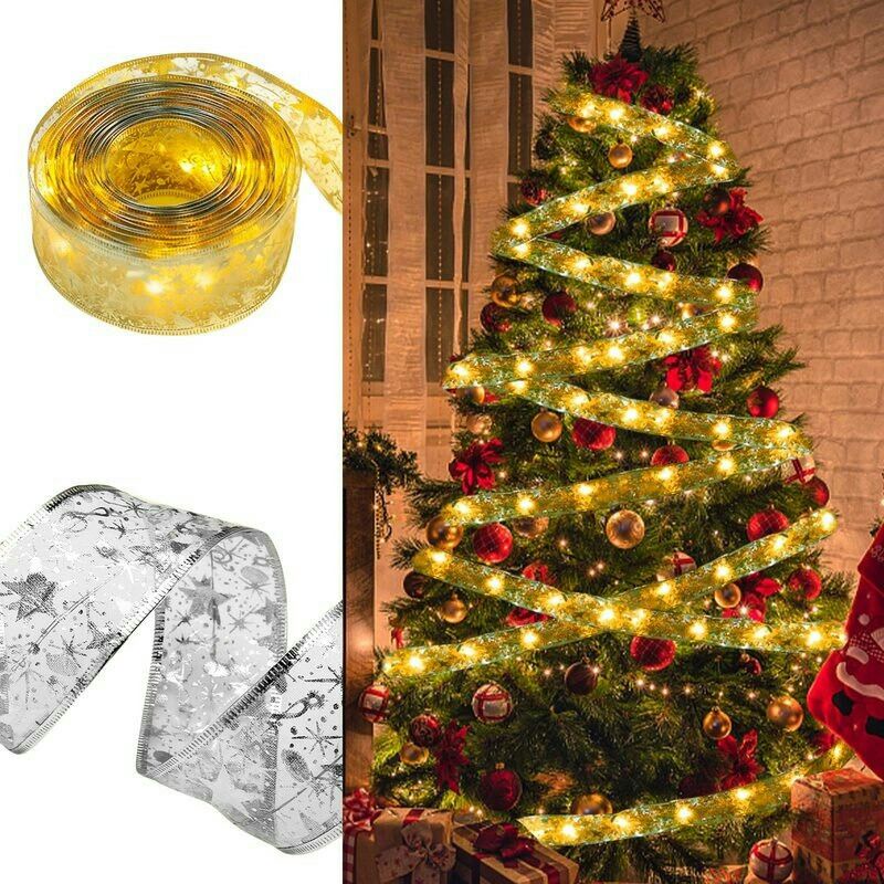 M Lampu LED Dekorasi Pohon Natal Ribbon Christmas Tree 50 LED Color Light 5 Meter aa562 Golden