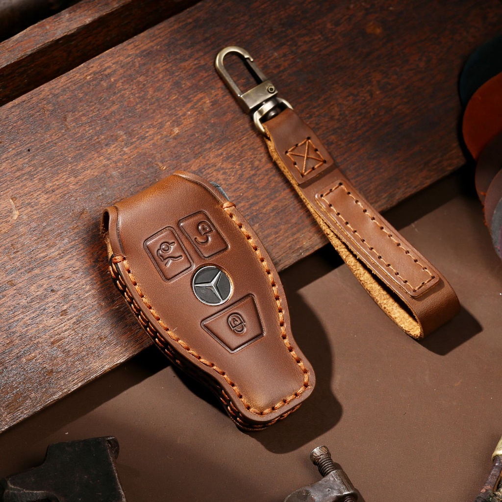 Casing Kunci Mobil Mercedes BENZ W212 W213 E300 C-Class E-Class W204 W205 Bahan Kulit Asli