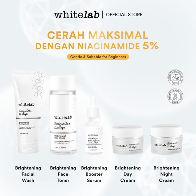 Whitelab Brightening Paket Wajah & Serum - Pencerah, Pemutih, Anti Kusam Dengan Niacinamide, Hyaluronic, Collagen BPOM]