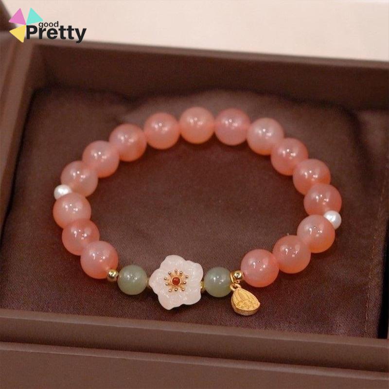 Jade Bead Gelang Kecil Peach Blossom Woven Perempuan Desain Niche Mahasiswa Pacar Hadiah - PD