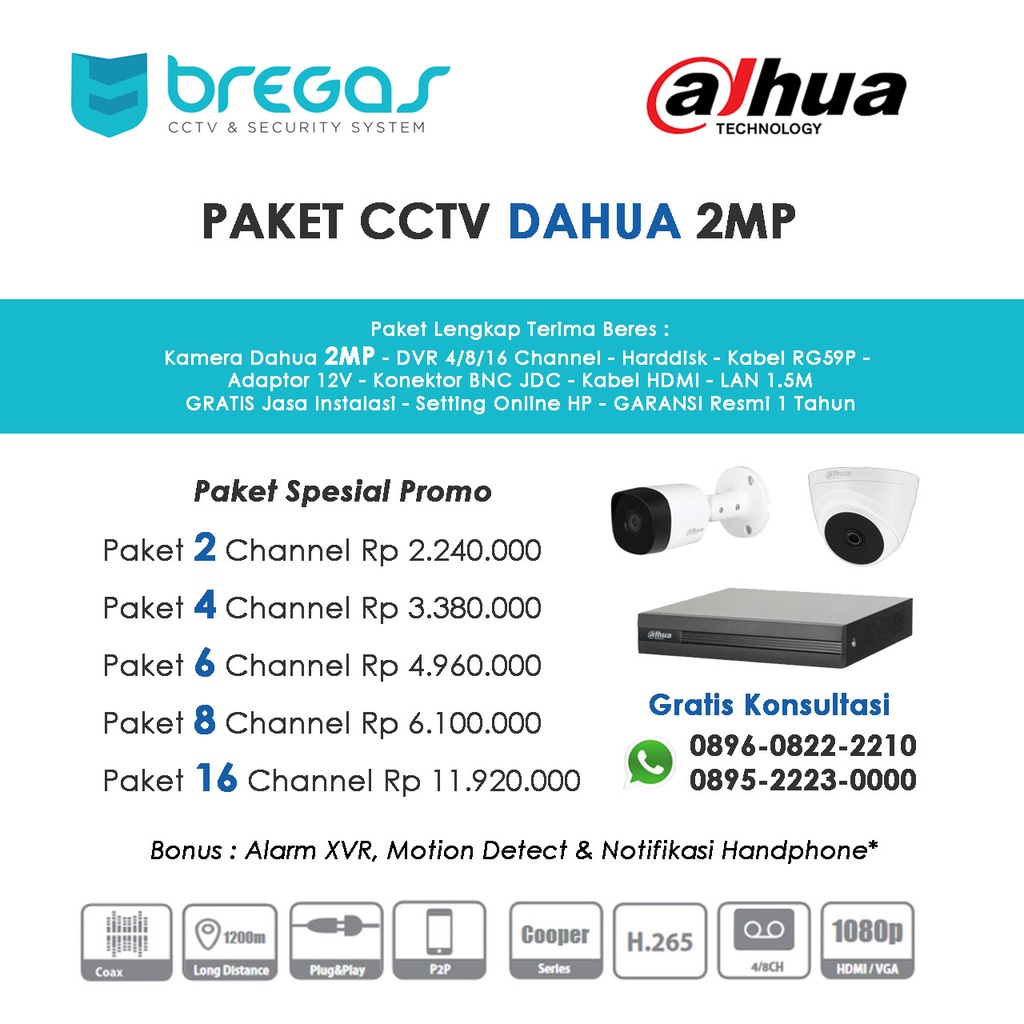 Paket  2 Kamera CCTV Dahua 2MP Full HD 1080P Online HP