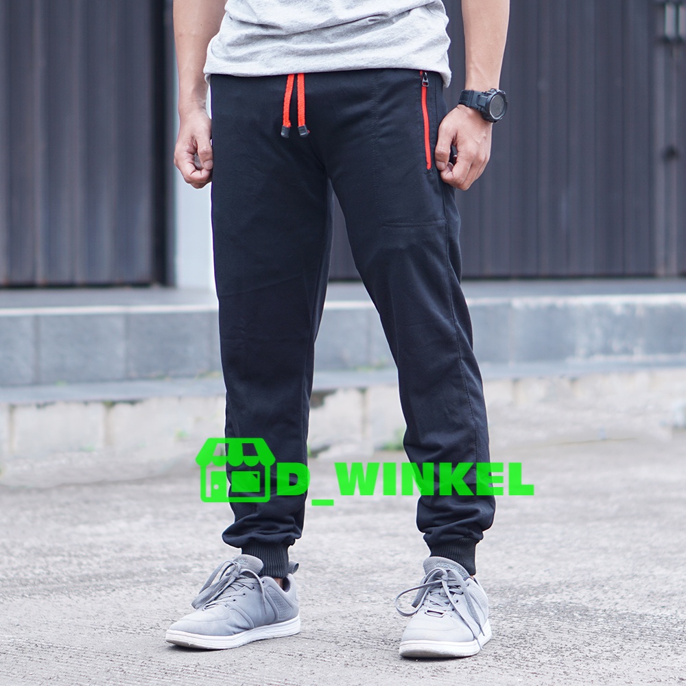 Celana Jogger Pants Pria Streetwear Hypebeast Joger Sweatpants Red Ziper