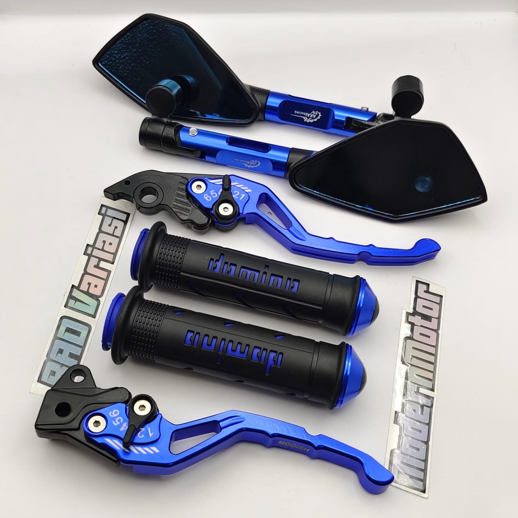 (paket 3in1) Spion Tomok v2 cnc + Handgrip Domino Jalu cnc + handle rem stelan cnc D-Tracker KLX CRF 150 Ninja 250 Ninja R Ninja RR  DTracker CBR 150 Mx-king Vario 160