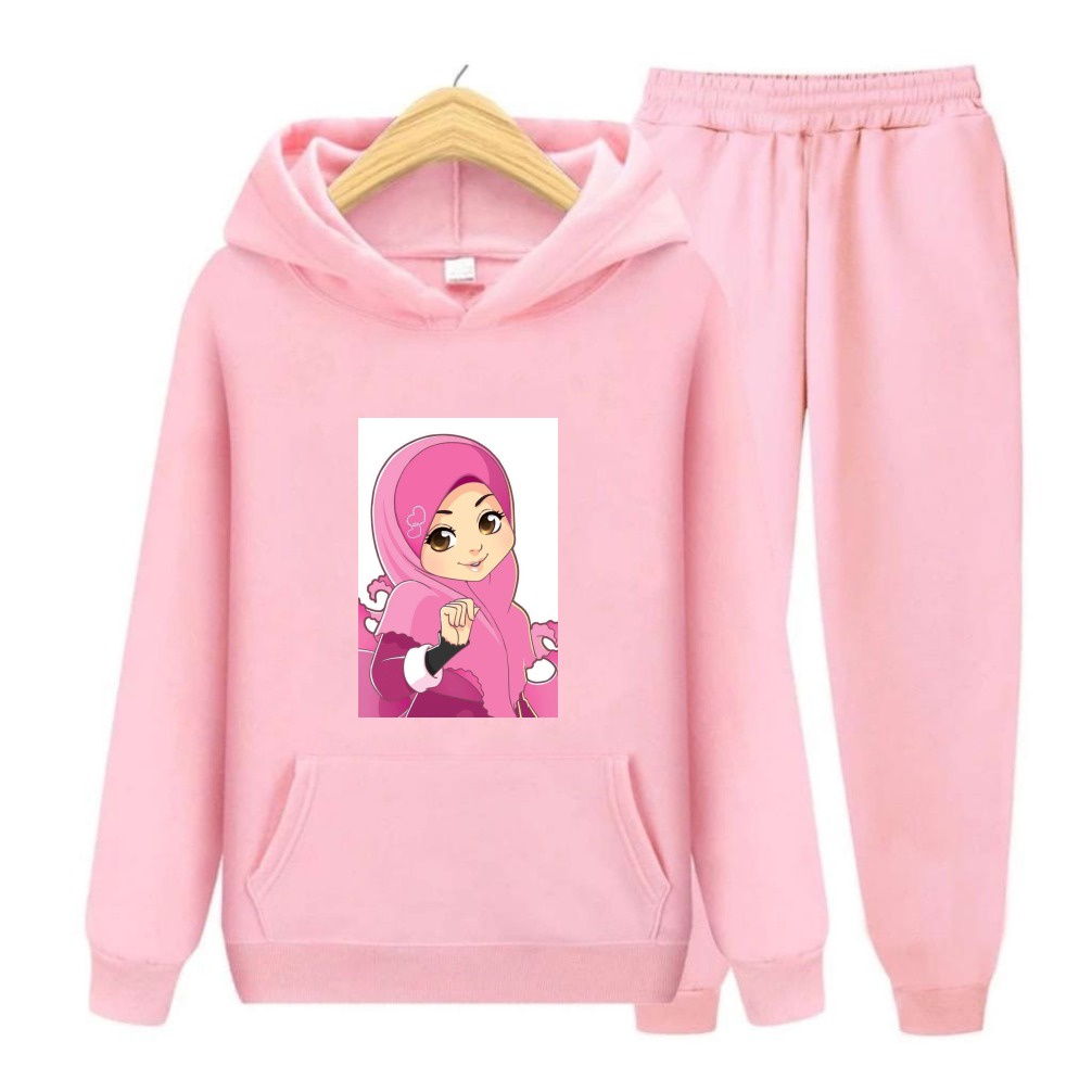 Setelan anak Hijab Pink/Sweater Setelan Topi Size S,M,XL,XXL