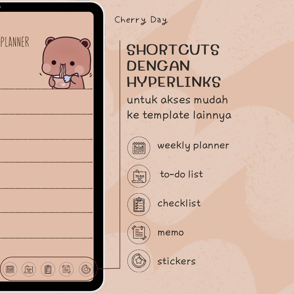 Weekly Planner, Digital Planner, iPad Planner, Digital Journal, Digital Notebook, Digital Sticker, Cute Notebook - Brown Bear