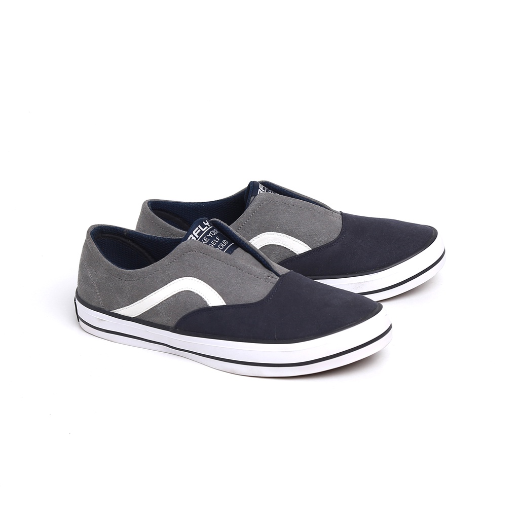 BFLY Sepatu Sneakers Slip On Casual Basic Street Style SUEDEN NAVY CHARCOAL Canvas Suede