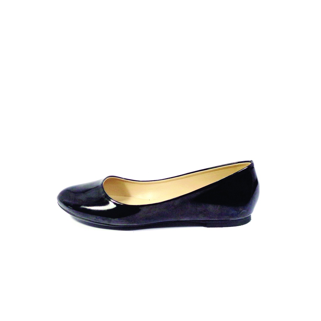 Workswell Sepatu Flat Wanita Basic Ujung Bulat Kode 138 Hitam Glosy