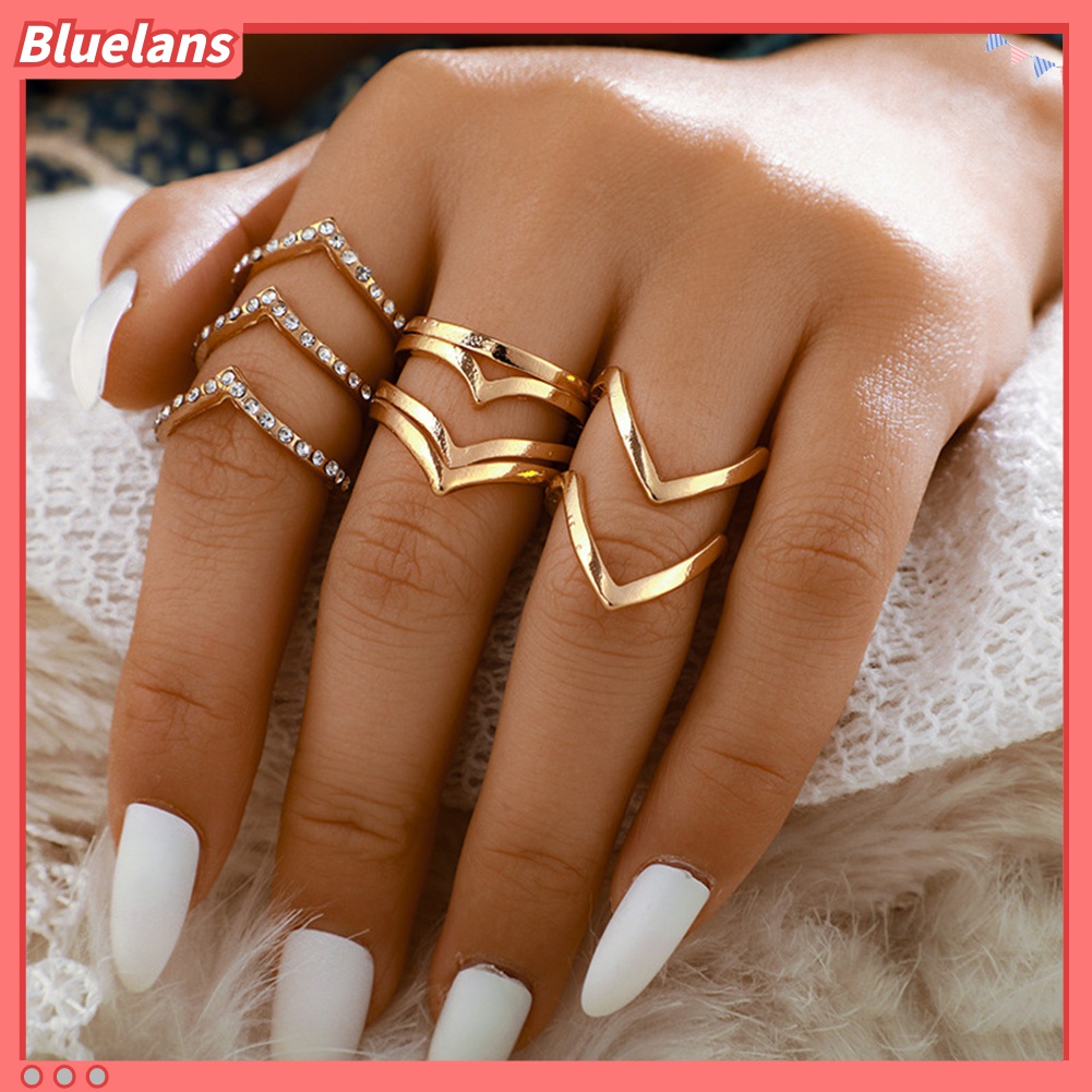 5 / 8Pcs Cincin Jari Model Terbuka Dapat Disesuaikan Aksen Mutiara Berlian Imitasi Gaya Bohemian Untuk Wanita