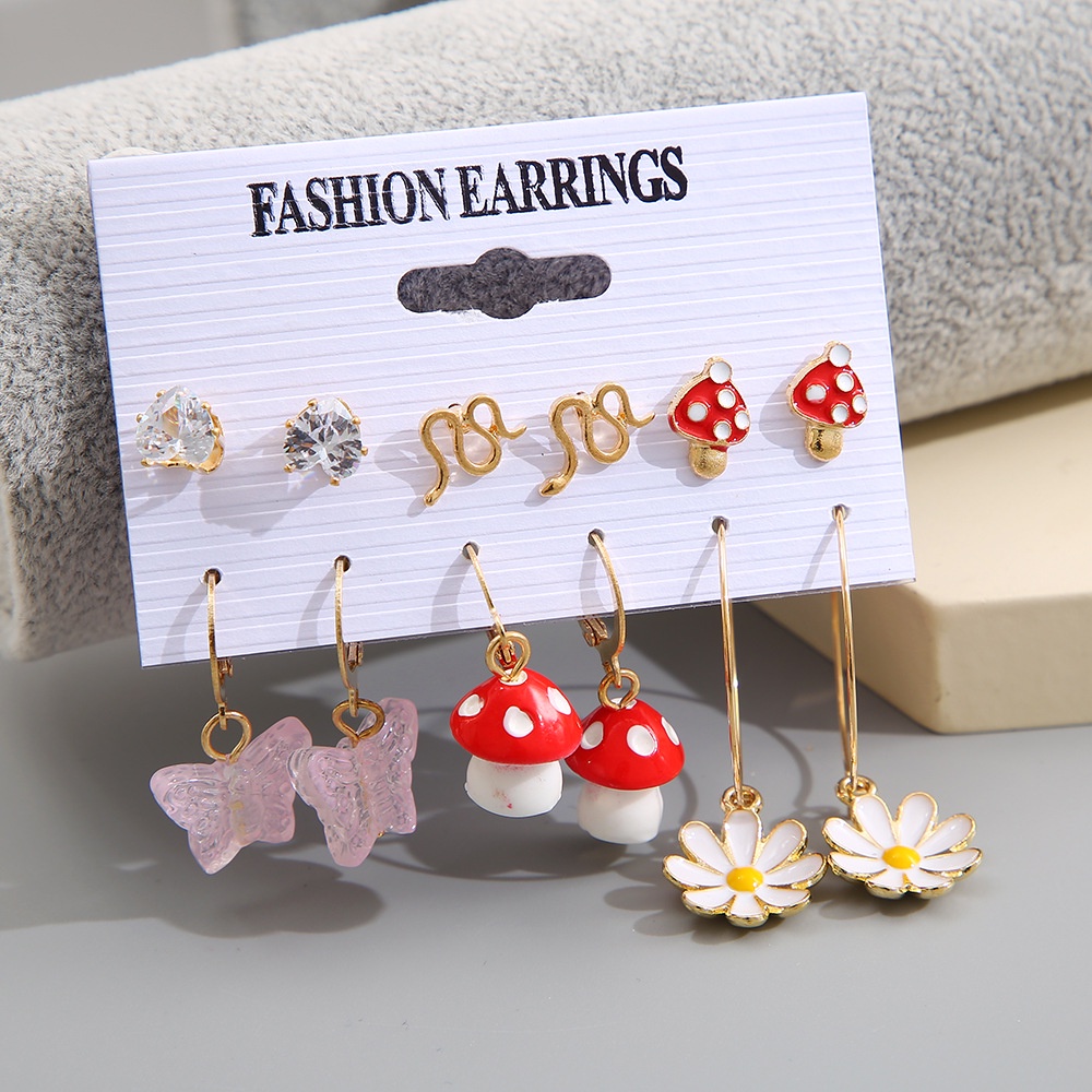 Set Anting Bentuk Jamur Bunga Ular Butterfly Mini Untuk Wanita