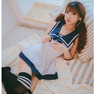 PREMIUM Terusan Seragam Sailor Sekolah Jepang Model Dress Putih Pita Cosplay Seifuku