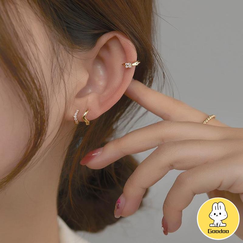 1 Pasang Anting Hoop Zirkon Mini Berlapis Emas 14K Anting Tindik Huggie Anting Tulang Rawan -Doo