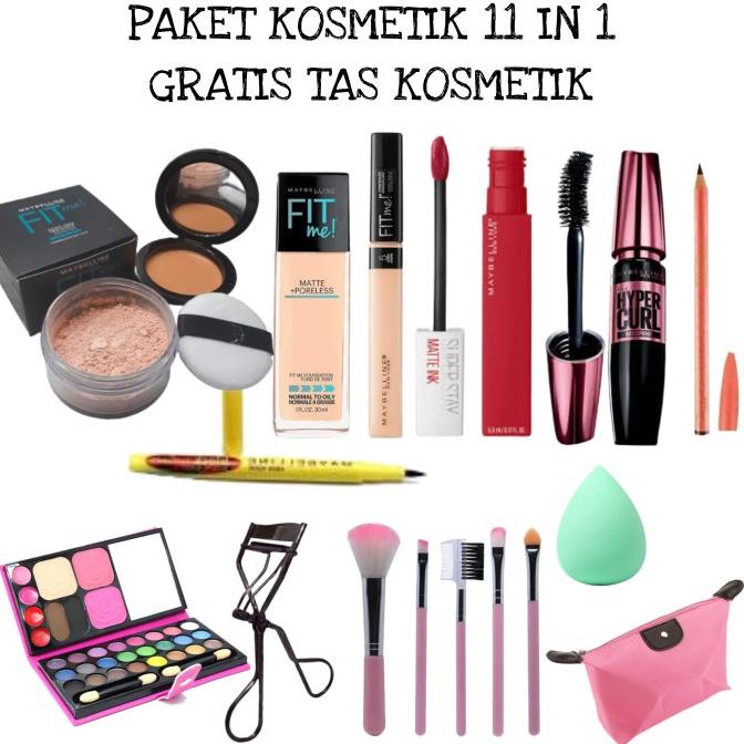 Paket Kosmetik Maybelline Lengkap 11 in 1 Bedak tabur / Paket Make Up