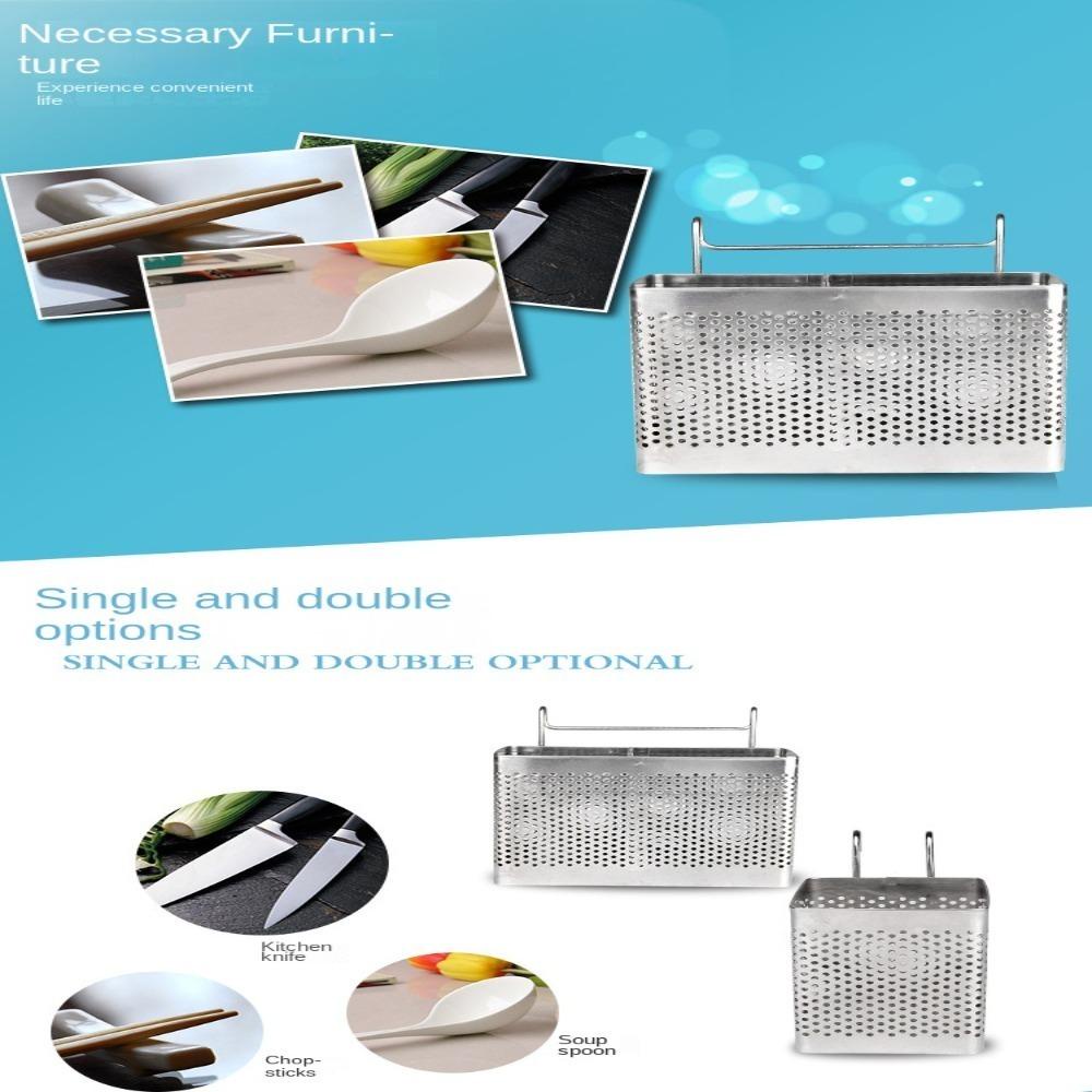 R-FLOWER Tempat Sumpit Stainless Steel Kotak Penyimpanan Persegi Aksesoris Dapur Peralatan Masak Rak Organizer