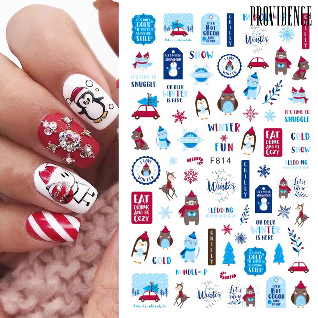 2 Pcs Stiker Kuku Motif Print Pohon Natal Penguin Bahan PVC Untuk Salon