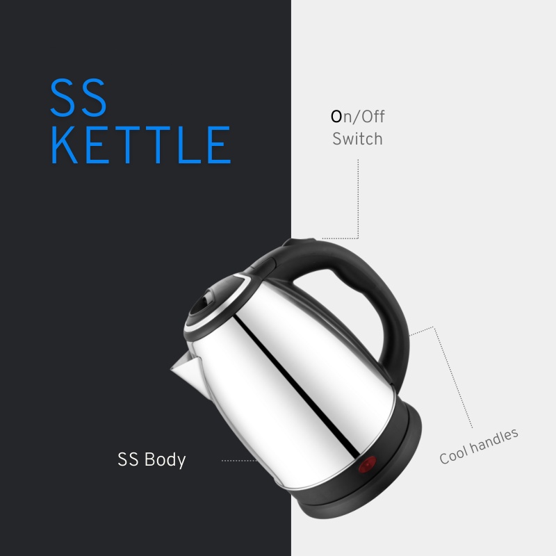 Teko Listrik Stainlees Portable Pemanas Air Electric Kettle Besar Muat 2 Liter Air Serbaguna