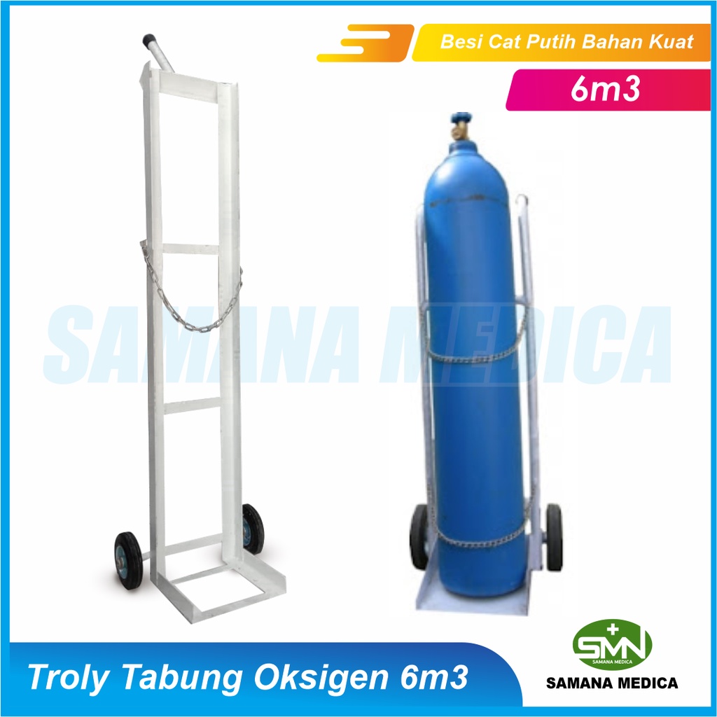 Troly Tabung Oksigen 6M3 Besi Cat Putih Bahan Kuat , Tidak Mudah Berkarat dan Mudah di Dorong Murah Promo