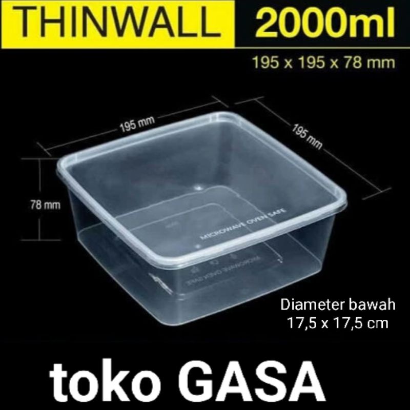 eceran 1pcs Thinwal plastik SQUARE 2000ml merek DM/THIN-WALL SQ 2 liter foodgrade-microwave KOTAK ma