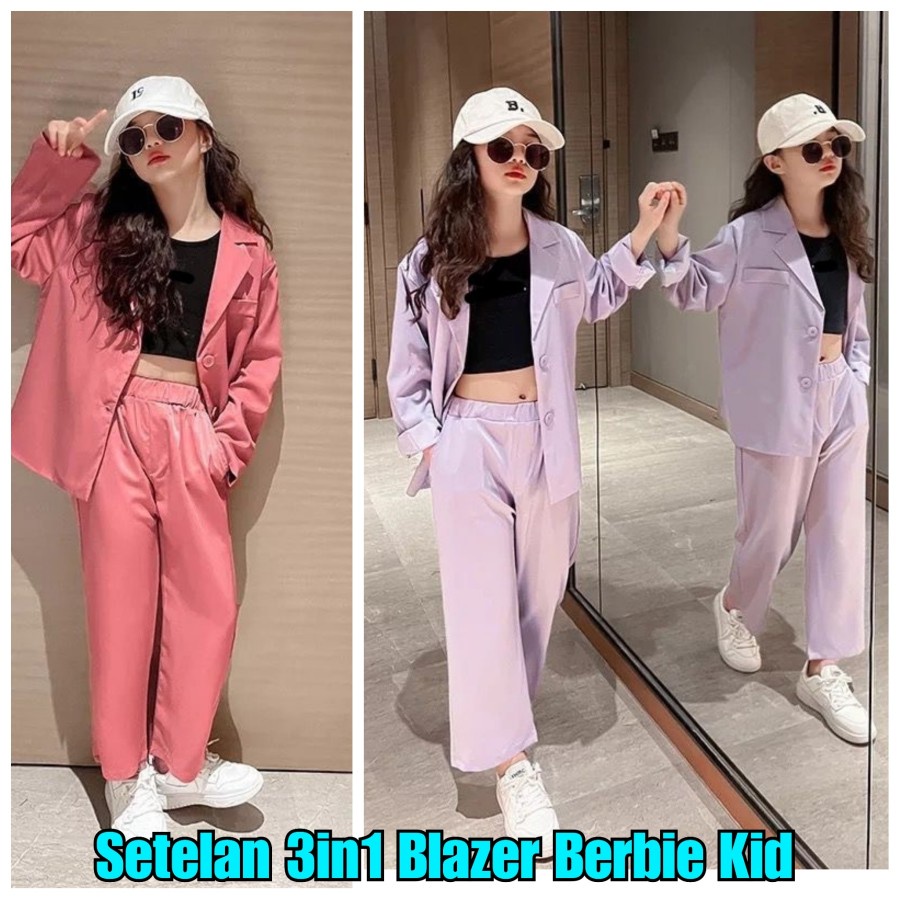 Baju Setelan Anak Perempuan Blazer Remaja  Tanggung Modis Terbaru Edisi Lebaran 2022 Setcel Stelan B