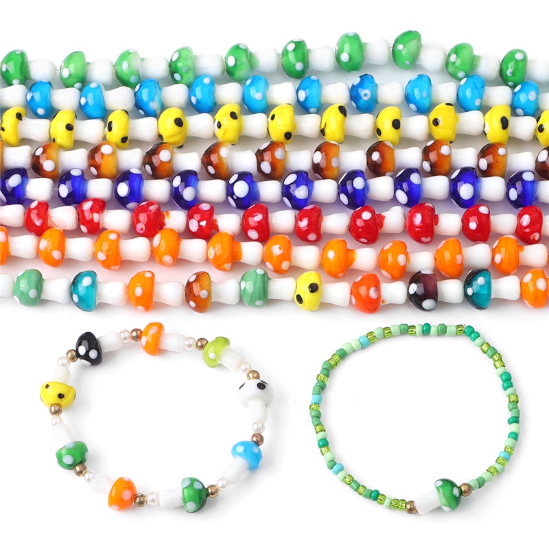 Manik-manik Kaca Bentuk Jamur Warna Campur Untuk Membuat Perhiasan Kalung Gelang