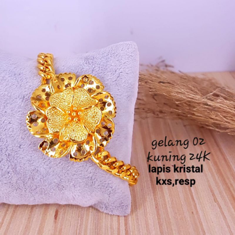 Gelang lapis kristal warna emas 24k, warna lebih awet