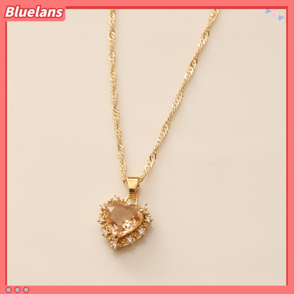 Kalung Rantai Liontin Hati Kecil Aksen Berlian Imitasi Untuk Perhiasan Wanita