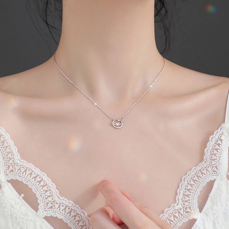 Kalung Rantai Klavikula Hias Liontin Kristal Bintang Planet Alam Semesta Bahan Cubic Zirconia Gaya Korea Untuk Wanita