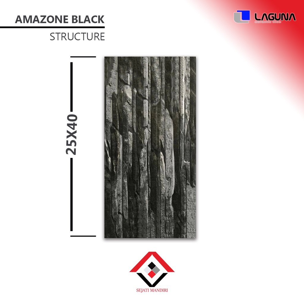 Keramik dinding 25x40 - Motif Batu alam - LAGUNA Amazone Black