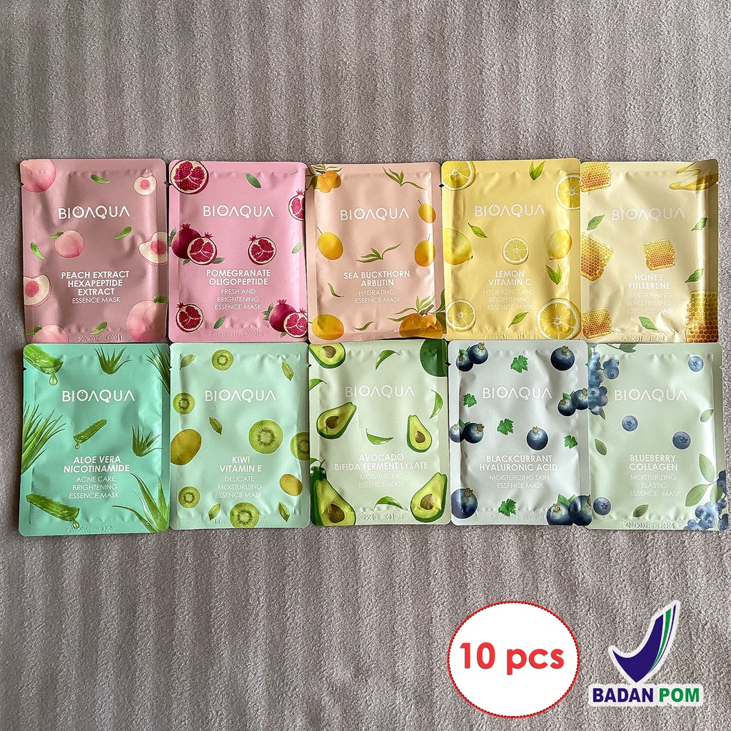 Paket 10 pcs Masker Wajah Bioaqua Sheet Mask BPOM Masker Topeng Bioaqua Facial Essence Mask Face Mask