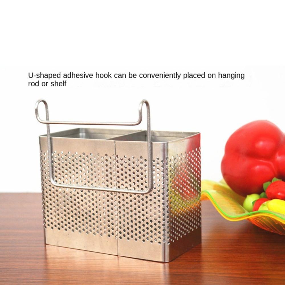 Solighter Stainless Steel Chopstick Holder Hanging Type Kotak Penyimpanan Aksesoris Dapur Peralatan Masak Rak Organizer