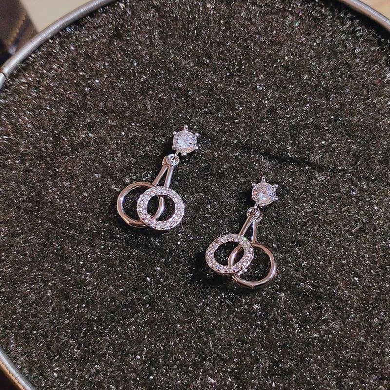 Fancyqube Anting Bentuk Lingkaran Ganda Warna Silver Rose Gold Untuk Wanita